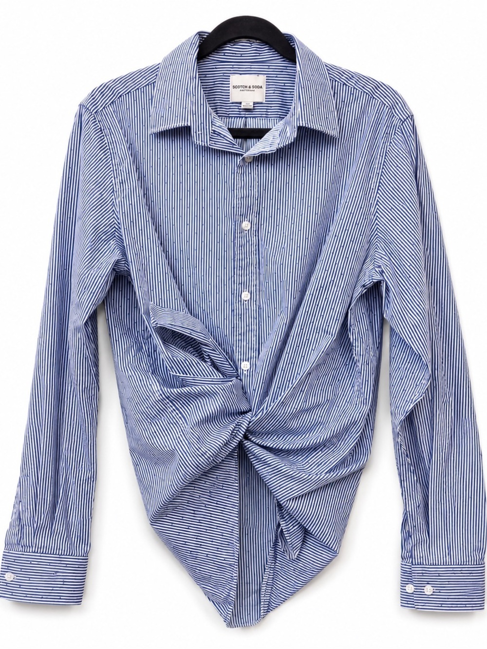 Scotch & Soda Men's Blue and White Striped Dress Shirt